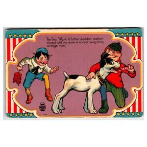 Humorous 4th of July Children Dog Firecracker Antique Postcard c.1910s
